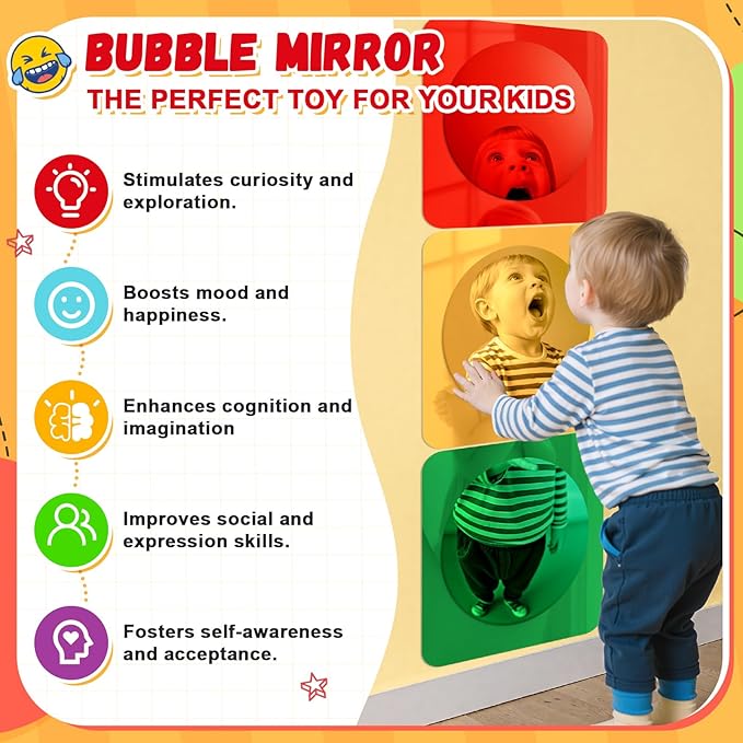 Geiserailie 3 Pcs Christmas Sensory Wall Mirror Acrylic Bubble Mirror Toys for Classroom Calming Corner Items - Sensory Room Have Visual, Tactile Stimulation (10 x 10 Inch,Red,Yellow,Green)