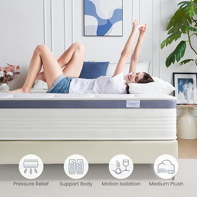 Twin Size Mattress,10 Inch Hybrid Mattress with Cooling-Gel Memory Foam and Individually Pocket Innerspring,Breathable and Pressure Relief,Medium Plush