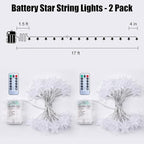 Brightown Star String Lights - 2 Pack Total 33ft 100 LED Star Fairy Lights Battery Operated with Remote for Indoor Outdoor, Twinkle Fairy Christmas Light for Bedroom Wedding Party Decor, Warm White