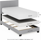 Furinno Pessac Fabric Upholstered Bed Frame with Wooden Slat Support, Twin, Glacier