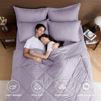 HEVUMYI Queen Purple Comforter Set - 7-Piece All Season Bed in a Bag Queen, Ultra Soft Bedding Set with Comforter, Flat Sheet, Fitted Sheet, Pillowcases, Pillow Shams, Lavender Purple