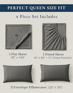 LANE LINEN Sustainably Produced 100% Organic Cotton Queen Size Bed Sheets, Soft & Comfy Naturally Cooling Percale Cotton Sheets, Low Pill Fade Resistant 15" Deep Pocket Queen Sheets– Charcoal