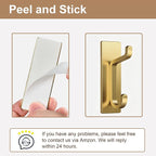 pickpiff Self Adhesive Hooks, Extra Sticky 10LB (Max), Heavy Duty Stainless, Stick On Wall and Door Hooks for Hanging, Bathroom Towel Hooks and Coat Hooks, Robe Hook Wall Mounted, Gold, 4 Pack