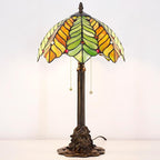 Tiffany Stained Glass Table Lamp 12X12X21Inch Resin Base Desk Bedroom Living Room Reading Light (Brown Green Leaf)