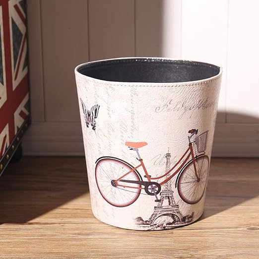Vintage Decorative Wastebasket,Floral Design Trash Can, Classic Fashion Theme Garbage Bin,Waste Basket For Small Office Baskets,Bederoom Bins,Farmhouse Decor Cans, 2.9 Gallon Wastebaskets(Bicycle)