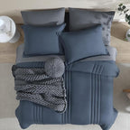 Monbix Twin XL Size Comforter Set - Extra Long 5 Pieces Dorm Bedding Sets, Quilting Design Fluffy Bed in a Bag Twin XL with Sheets, Pillowcase & Sham(Blue Grey)