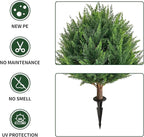 23”Artificial Cedar Topiary Ball Tree Set of 2 with Ground Spikes, UV Resistant Artificial Bushes Fake Plants for Home Front Door Offices