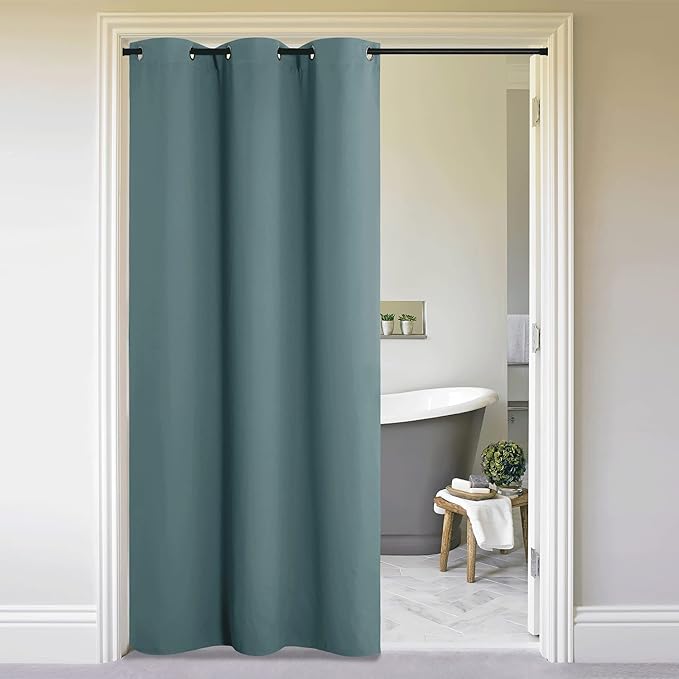 NICETOWN Temporary Portable Curtains for Sidelight Door, Insulating Privacy Soundproof Bifold Doors for Sliding Closet Doorway Entrance Hallway (1 Piece, 5ft Wide x 8ft Long, Greyish Blue)