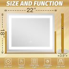 FENNIO Vanity Mirror with Lights 22''x18'' Makeup Mirror with Lights,Lighted Makeup Mirror with 10X Magnification and USB，Smart Touch Screen with 3-Color Lighting,Dimmable（Square Gold）