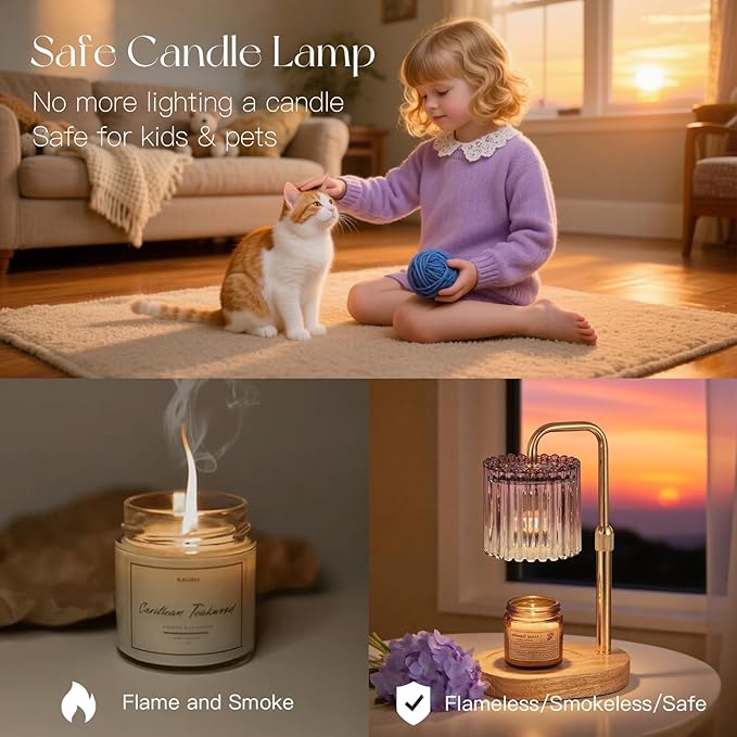 Candle Warmer Lamp with Timer: Purple Candle Warming Lamp with 2 Bulbs Height Adjustable Wax Melt Dimmable Bedroom Decor for Women