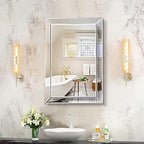 Pregaspor Mirror on Mirror Wall Mirror for Bathroom, 16" x 24" Rectangular Frameless Bathroom Vanity Mirrors for Wall, Polished Beveled Edge Mirrors for Washroom