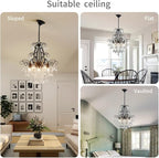 WUZUPS Crystal Chandelier 5-Light Pendant Ceiling Light Modern Lighting Fixture for Bedroom Hallway Bar Kitchen Bathroom, H 22.6'' x W 19.2'', E12 Base, Black