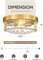 FEMILA 12" Brushed Gold Flush Mount Ceiling Light, Light Fixtures Ceiling Mount with Water Ripple Glass, for Kitchen, Bedroom, Living Room, 4FTJ22WG-F BG