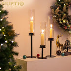 NUPTIO Hurricane Candle Holders Bulk: 18 Pcs Black Tapered Candlesticks Holder with Crystal Glass Cylinder Sleeves Metal Taper Candle Stick Holder for Christmas Thanksgiving Party Event Centerpieces