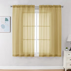 Chyhomenyc Gold Sheer Curtains 63 Inch Length 2 Panels, Rod Pocket Solid Window Sheer Curtain Panels, Elegant Curtains & Drapes for Living Room Bedroom 2 Panels (Gold, 42 W x 63 L)