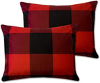 7 Piece Comforter Set Bag Solid Color All Season Soft Down Alternative Blanket & Luxurious Microfiber Bed Sheets, Queen, Buffalo Plaid Burgundy/Black