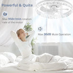 LEDIARY 20" Modern Ceiling Fans with Lights and Remote, Dimmable Low Profile Ceiling Fan, Flush Mount Ceiling Fan, Stepless Color Temperature Change and 6 Speeds - White