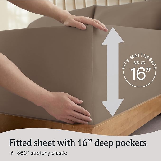 LuxClub 4 PC California King Sheet Set, Breathable Luxury Bed Sheets, Deep Pockets Wrinkle Free Cooling Sheets Machine Washable Hotel Bedding Silky Soft - Dark Khaki Cal King