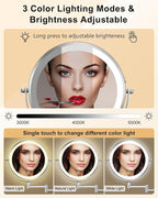 DECLUTTR Rechargeable Wall Mounted Makeup Mirror, 8 Inch 1X/10X Magnifying Mirror with 3 Color Lights, Dimmable LED Lighted Makeup Mirror with Double Sided