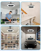 Socket Fan Light with Remote Control, 3 Colors 3000K-6500K Dimmable LED Light Bulb Fan Screw in Ceiling Fan for Bedroom, Kitchen, Storage Room, Closet, Wireless Small Ceiling Fans with Lights - Black