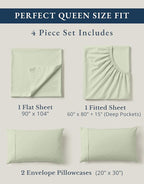 LANE LINEN 100% Organic Cotton Sheets Queen Size Bed Set, Machine Wash Eco Friendly Sustainably Produced Cotton Queen Sheet Set, Soft & Comfy Long Stabple Naturally Cooling Sheets– Mineral