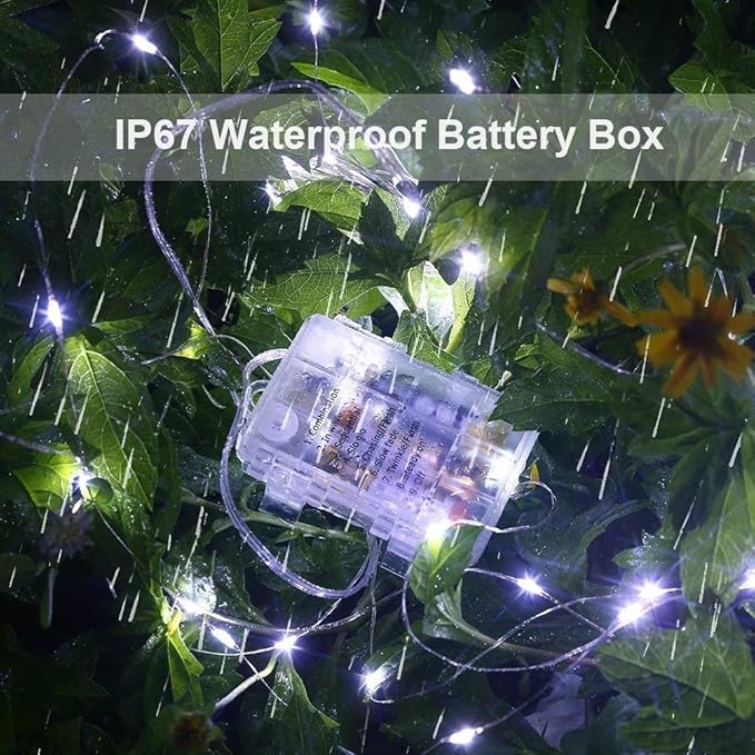 MUMUXI Fairy Lights with Remote Control, 33 Ft 100 LED Battery Operated String Lights, Waterproof Decorative Lighting for Outdoor and Indoor, Cool White LED for Christmas, Halloween, Festive Events