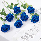 Serwalin 20pcs Artificial Roses, 4'' Big Flower Head, Blue Velvet Roses, Silk Fake Roses Long Stem Bouquet for and Wedding Arrangements Table Centerpiece