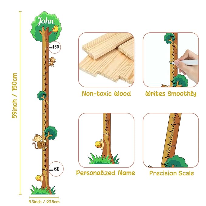 Personalized Growth Chart for Wall, Wooden Height Chart for Kids, Cute Height Measurement for Child/Girls/Boys, Baby and Toddler's Playroom/Kid's Room/Nursery Decor, Tree