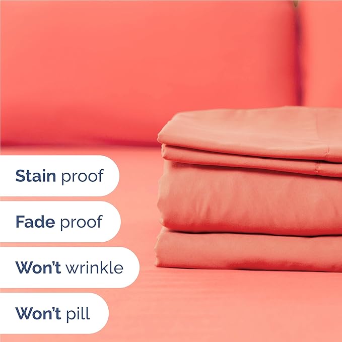 Full 6 Piece Sheet Set - Comfy Breathable & Cooling - Ultra Soft Hotel Luxury Bedding Set with 8-16 Inch Deep Pockets - 1 Flat & 1 Fitted Sheet & 4 Pillowcases - Cozy, Wrinkle Free & Easy Care - Coral
