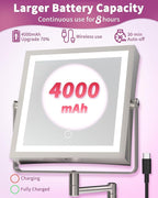 Rechargeable Wall Mounted Makeup Mirror with Lights, 4000mAh Double Sided 1X/10X Magnifying Vanity Mirror with 3 Color Lights, Touch Dimmable, 360° Extension Foldable Arm(Brushed Nickel）