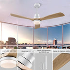 BOJUE 60 Inch Ceiling Fans with Lights and Remote Control, Dimmable LED Light, Indoor Outdoor Wood Ceiling Fan with 3 Blades for Patio, Living Room, Bedroom, Office, Summer House