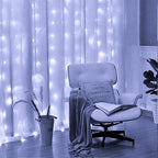 FUNPENY Window Curtain String Lights, 300 LED 8 Lighting Modes Fairy Lights USB Powered, Waterproof Lights for Christmas Bedroom Party Wedding Home Garden Wall Decorations (White)