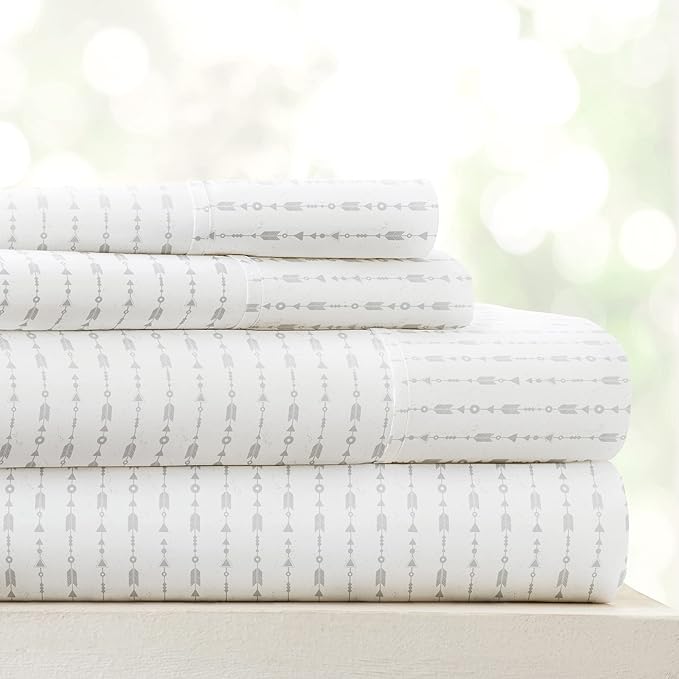 Linen Market Double-Brushed Patterned Microfiber California King Sheet Set 4 Piece – Oeko-TEX Certified Ultra Soft & Wrinkle-Free - 16" Deep Pocket Sheets Easy Care Cal-King Size - Beaded Arrows Gray