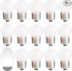 15 Pack Frosted LED Replacement Bulbs, Low Wattage Led Bulb,1.5W Equivalent 15 Watt, E26 Standard Base, 6000K White, Small Globe Light Bulb for Outdoor Patio String Lights Ceiling Fan