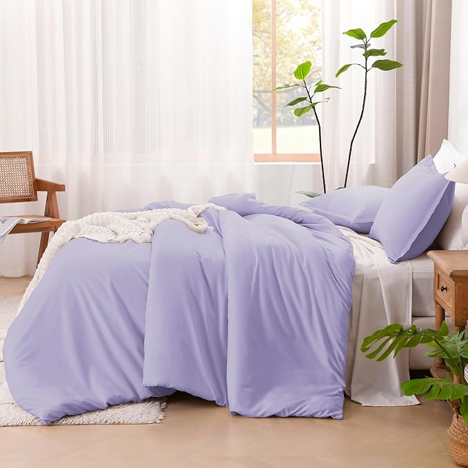Litanika Lavender Comforter Twin/Twin XL Size, 2 Pieces Boho Lightweight Solid Bedding Comforter Set, All Season Fluffy Bed Set (66x90In Comforter & 1 Pillowcase)