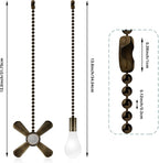 Ceiling Fan Pull Chains With Decorative, 2 Pieces Of Copper Ceiling Fan Chain Extenders 13.6 Inches Fit All Standard Ceiling Fans And Light Fixtures，Pull Chain Extension With Connector.