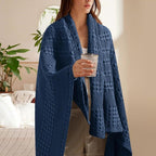 PHF 100% Cotton Waffle Weave Throw Blanket, Soft Lightweight Breathable Cozy Throws for Couch Bed Sofa, Luxury Aesthetic Woven Blanket for Home Decor & Office, 50"x60", Blue Sapphire