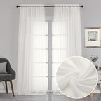 Chyhomenyc Sheer Curtains 120 Inch Extra Long, 2 Pieces, Rod Pocket Top Soft Voile Texture Window Draperies Lightweight & Airy Panels for Living Room/Bedroom, Each 42W x 120L inches, Ivory