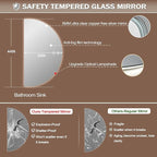 Half Moon Mirrors for Wall, 44"x22" Led Bathroom Mirror with Lights - 3-Color Backlit & Stepless Dimming-Anti-Fog-Modern Vanity Mirror-Shatterproof Glass-Memory