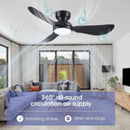 46 Inch Modern Ceiling Fans with Lights, Flush Mount Ceiling Fan with Remote/APP Control, 3 Reversible Curved Blades, 6 Speeds, 3 CCT Dimmable Lights for Bedroom Kitchen, Black
