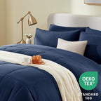 CozyLux California King Comforter Sets Navy Blue, 7 Pieces Cal King Bed in a Bag, All Season Bedding Sets with Stitch Quilted Comforter, Flat Sheet, Fitted Sheet, Pillowcases