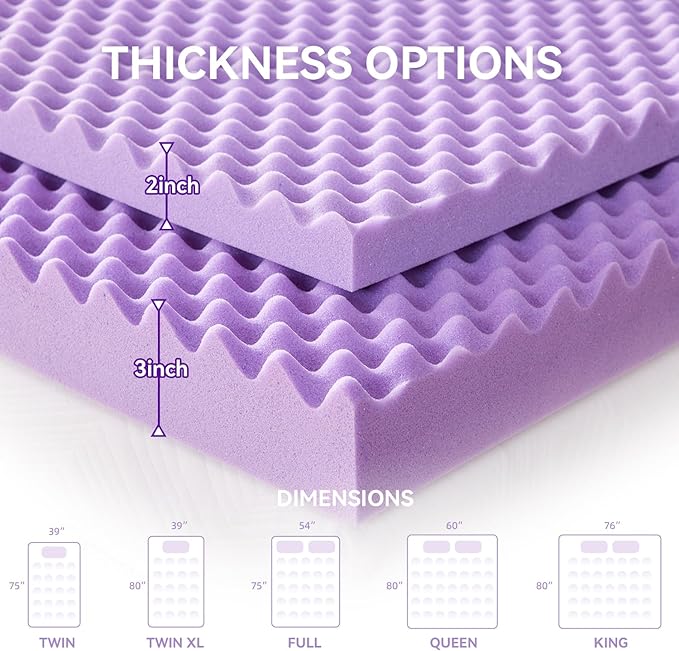 SINWEEK 1.5 Inch Egg Crate Memory Foam Mattress Topper Twin XL, Twin Extra Long Mattress Pads for College Dorm Single Bed, Pressure Relieve CertiPUR-US Certified, 39x80 Inches