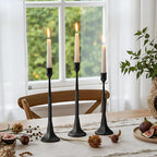 Black Taper Candle Holder 3-Pack - Iron Taper Candle Stick Holders for Table Decor, Wedding, Party - Fits 3/4 Inch Candles