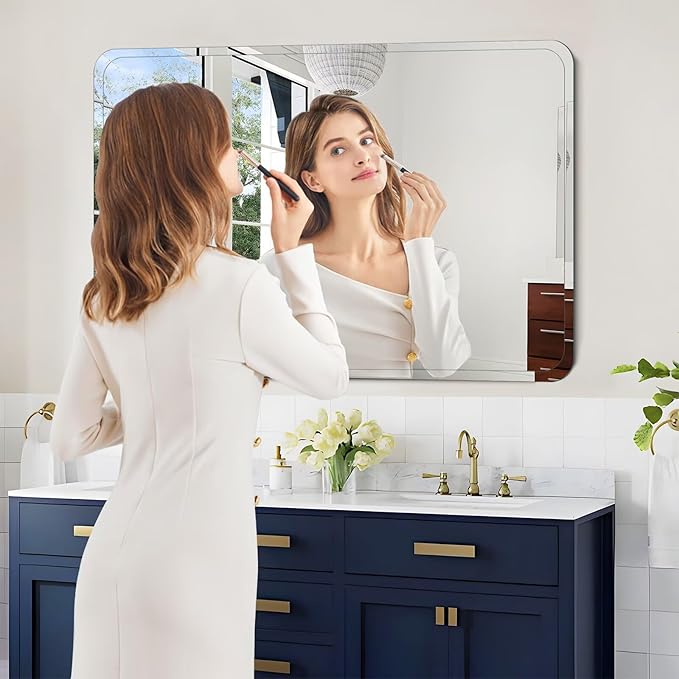 Frameless Bathroom Mirror for Over Sink,Wall Mounted Vanity Mirrors 16x20in,Rounded Rectangle Mirror Frameless with Polished Edge for Bedroom,Living Room,Entryway,Shatterproof (Horizontal/Vertical)