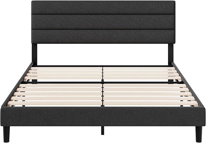 ZINUS King Piper Upholstered Platform Bed with Horizontal Paneled Headboard, Wooden Slat Support, No Box Spring Needed, Easy Assembly, Eco Friendly Packaging, Dark Grey