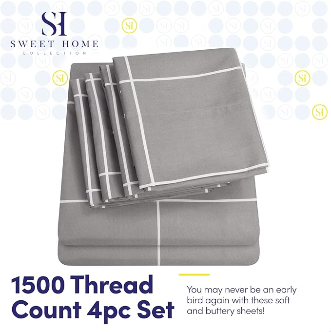 Twin Size Bed Sheets - 4 Piece 1500 Supreme Collection Fine Brushed Microfiber Deep Pocket Twin Sheet Set Bedding - 1 EXTRA PILLOW CASES, GREAT VALUE, Twin, Window Pane Gray