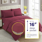 Sweet Home Collection 7 Piece Comforter Set Bag Solid Color All Season Soft Down Alternative Blanket & Luxurious Microfiber Bed Sheets, Burgundy, Twin (Pack of 4)