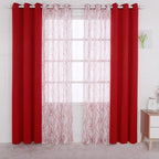BONZER Mix and Match Curtains - 2 Pieces Branch Print Sheer Curtains and 2 Pieces Blackout Curtains for Bedroom Living Room Grommet Window Drapes, 37x84 Inch/Panel, Red, Set of 4 Panels