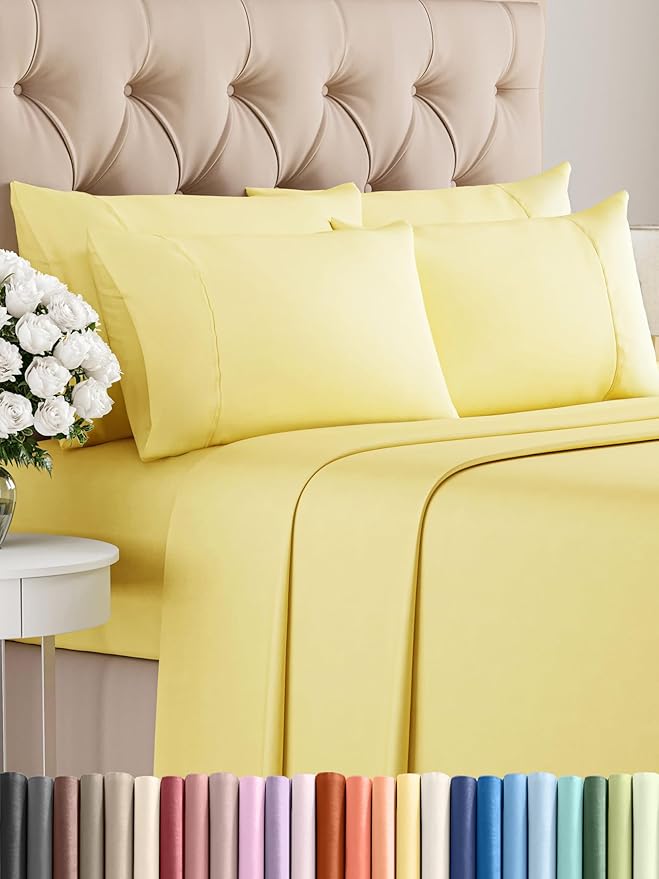 Cal King Sheet Set 6 Piece - Bed Sheets California King Size - Soft Hotel Luxury Bedding - Cooling, Comfy & Breathable - 1 Flat, 1 Fitted & 4 Pillowcases w/ Deep Pockets - Wrinkle & Fade Free - Yellow