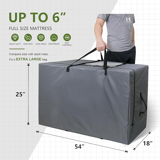 Cuddly Nest Folding Mattress Storage Bag - Heavy Duty Carry Case for Tri-Fold Guest Bed (Fits 6" Full Mattress,Grey)